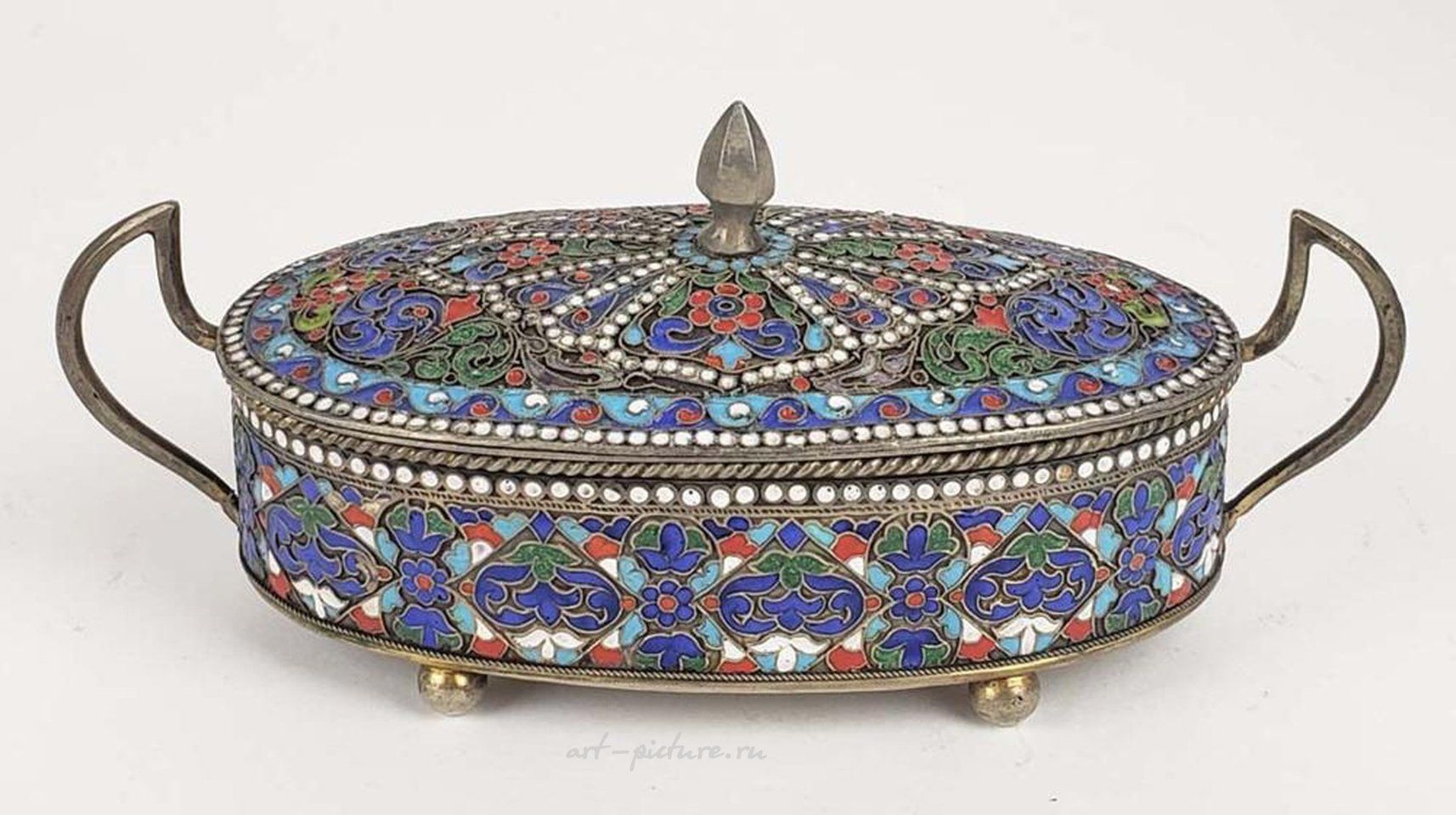 Russian silver , MAGNIFICENT 19TH C. RUSSIAN ENAMEL & 84 SILVER TEA SET