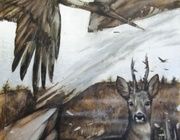 "Roe deer" oil, wood, primed paper, silver rubber