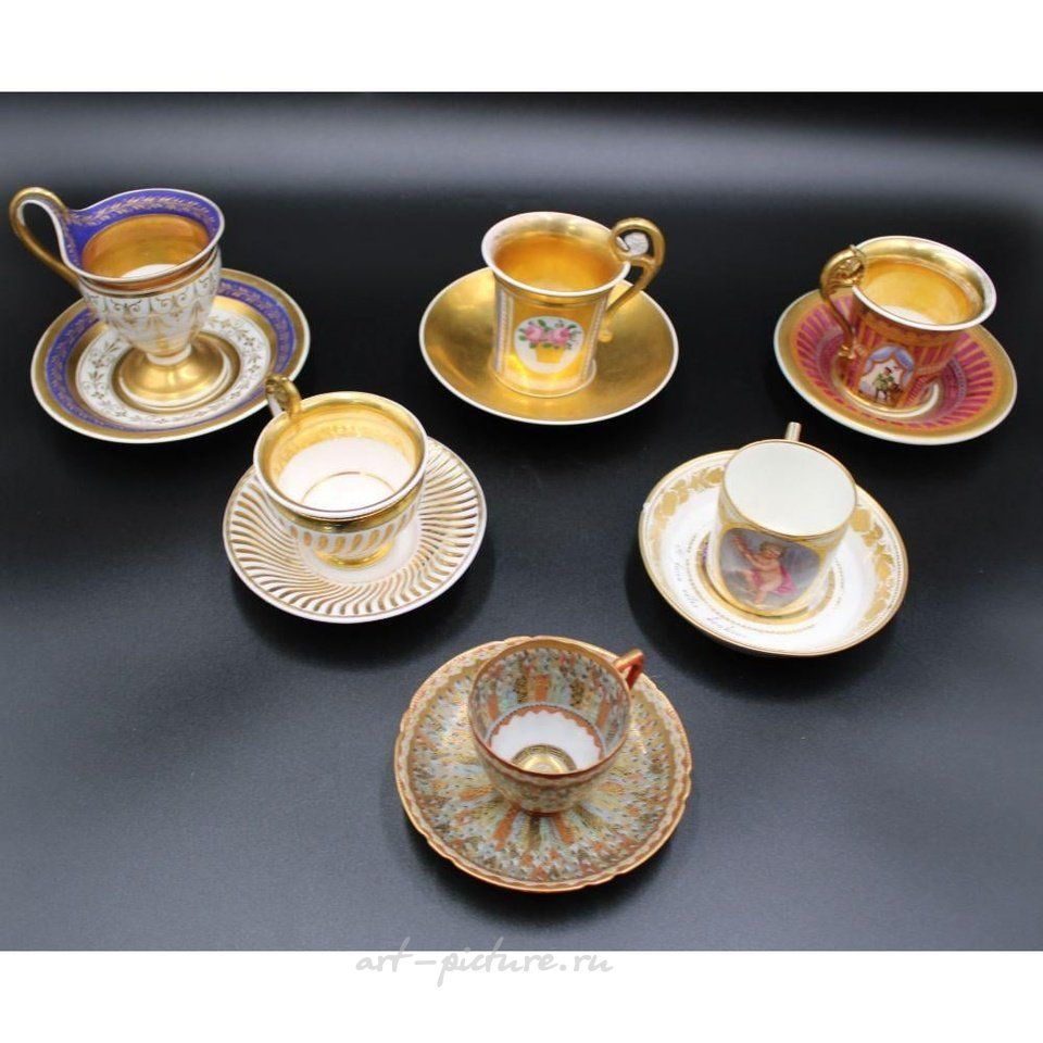 Royal Vienna Porcelain , 6 Antique Porcelain Cups And Saucers.