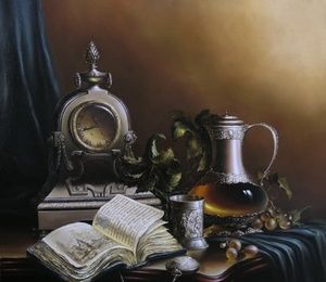Still life with clock/oil clock