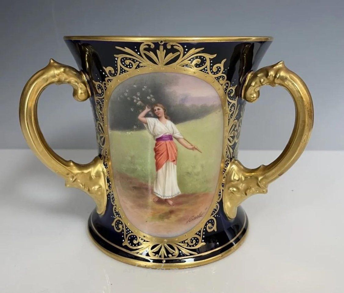 Royal Vienna Porcelain , 19TH C. ROYAL VIENNA PORCELAIN LOVING CUP