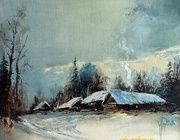 Winter village oil, canvas