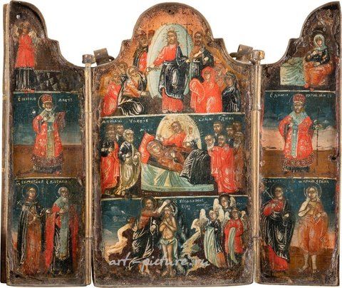 Russian silver, A SMALL TRIPTYCH SHOWING THE DESCENT INTO HELL, THE DORMITI