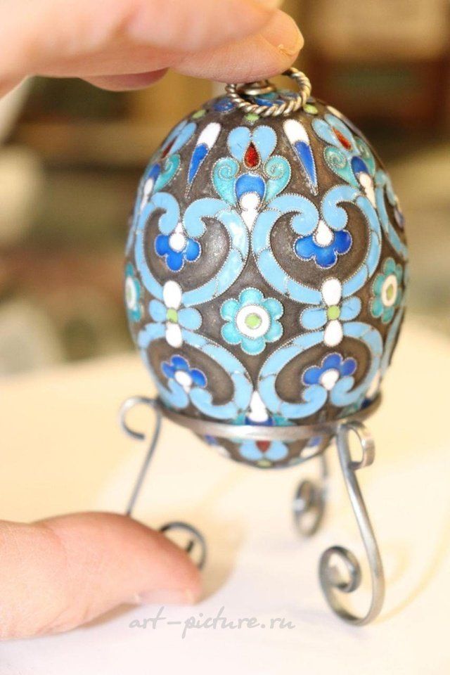 Русское серебро , Императорское русское серебряное яйцо с голубой эмалью