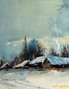 купить Зимнее селение масло,холст