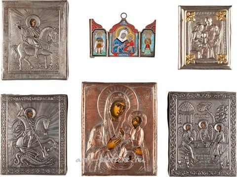 Russian silver, A COLLECTION OF SIX MINIATURE ICONS 2nd half 20th century P