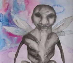 Watercolor moth, pencil, watercolor paper