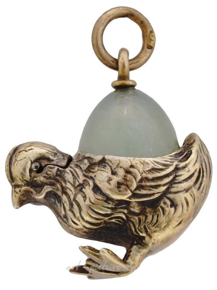 Русское серебро , Русская серебряная подвеска с позолотой в форме куриного яйца из бавенита