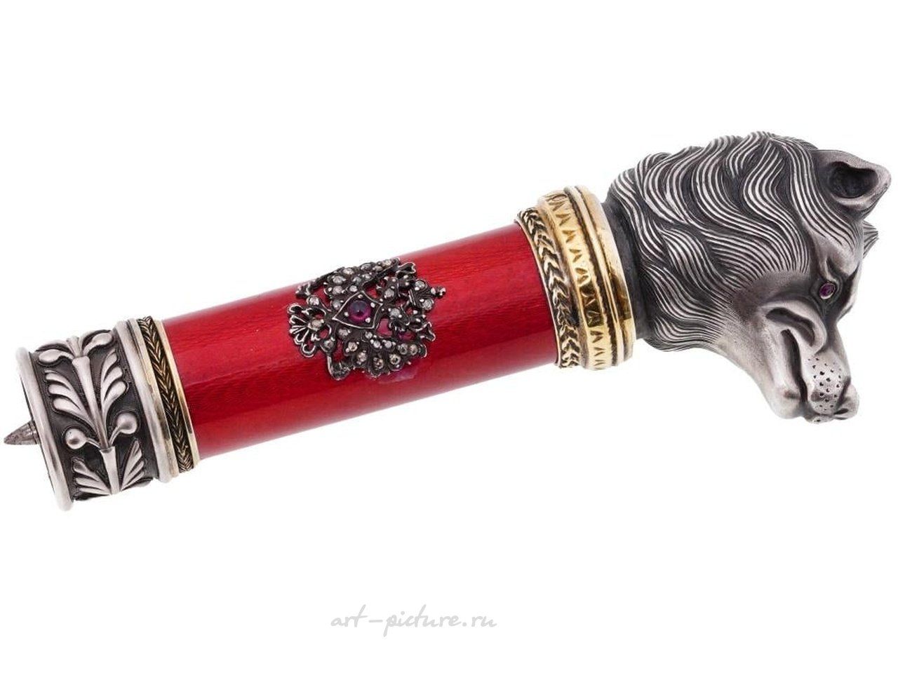 Russian silver , RUSSIAN SILVER ENAMEL DIAMOND OWL CANE HANDLE