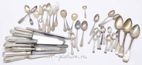 Russian silver, Assorted silver/sterling/white metal spoons, primarily teaspoons...