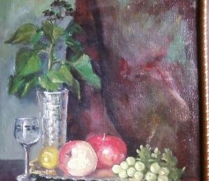 Still life with reflection of canvas, butter