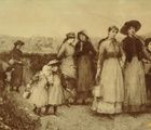 купить Сборщики ягод гравюра на натуральной коже 