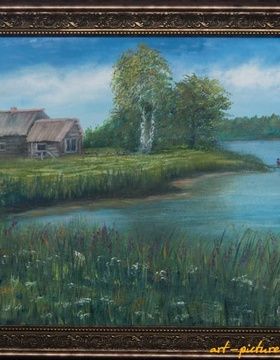 купить Домик у озера масло, холст 