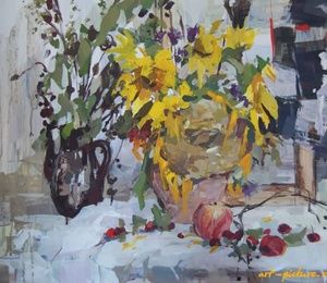 "Acrylic's still life with sunflower