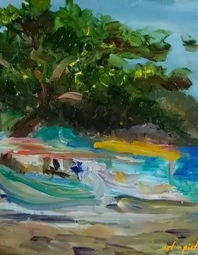 buy Boats on the shore.Bali oil, canvas