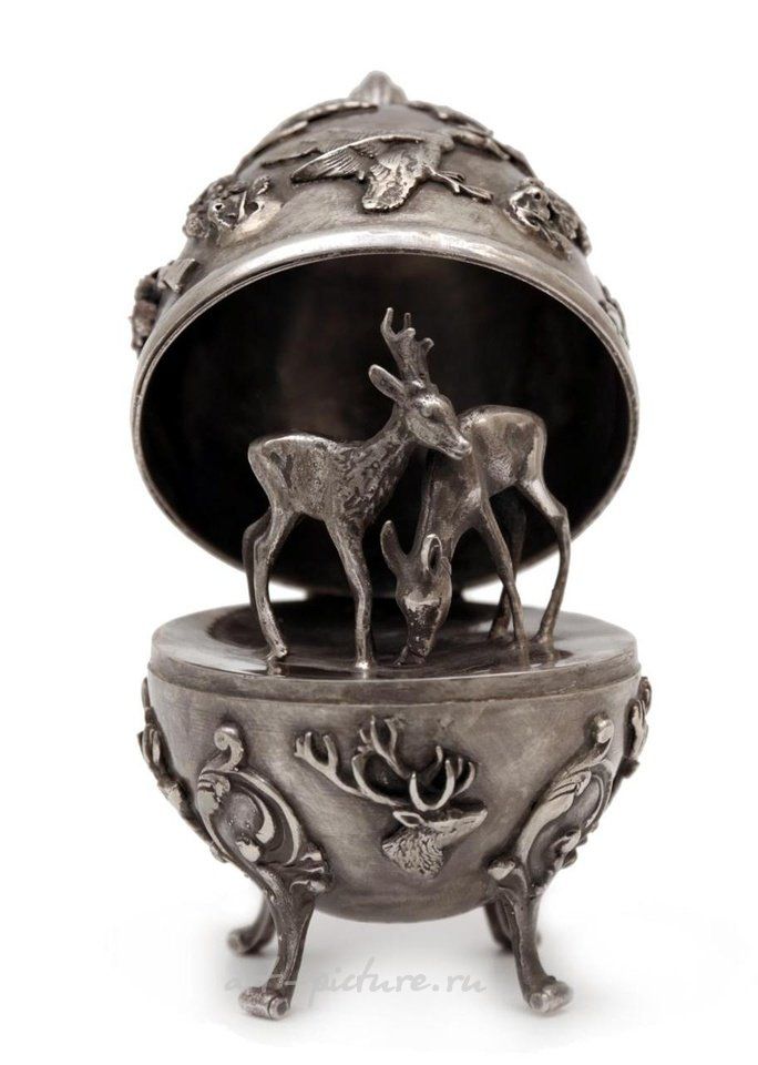 Русское серебро , Императорское русское серебряное охотничье яйцо от Киприана Лабецкого