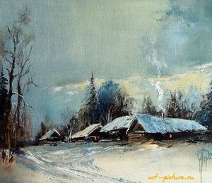Winter village oil, canvas