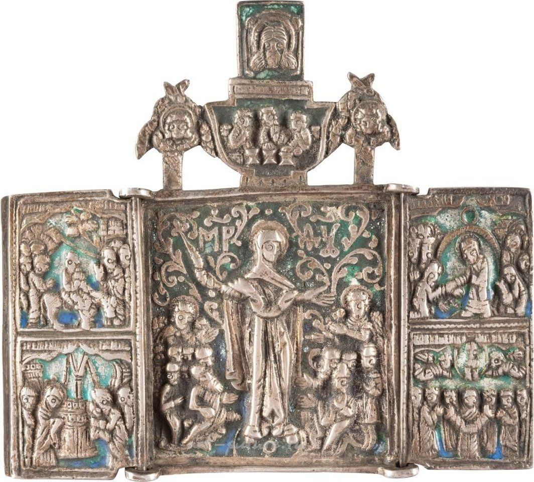 Русское серебро , Большая медная и эмалевая икона с изображением Смоленской Богоматери