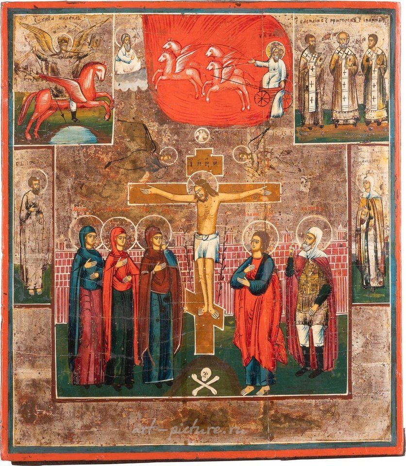 俄罗斯银 , 描绘耶稣受难和选定圣徒的图标