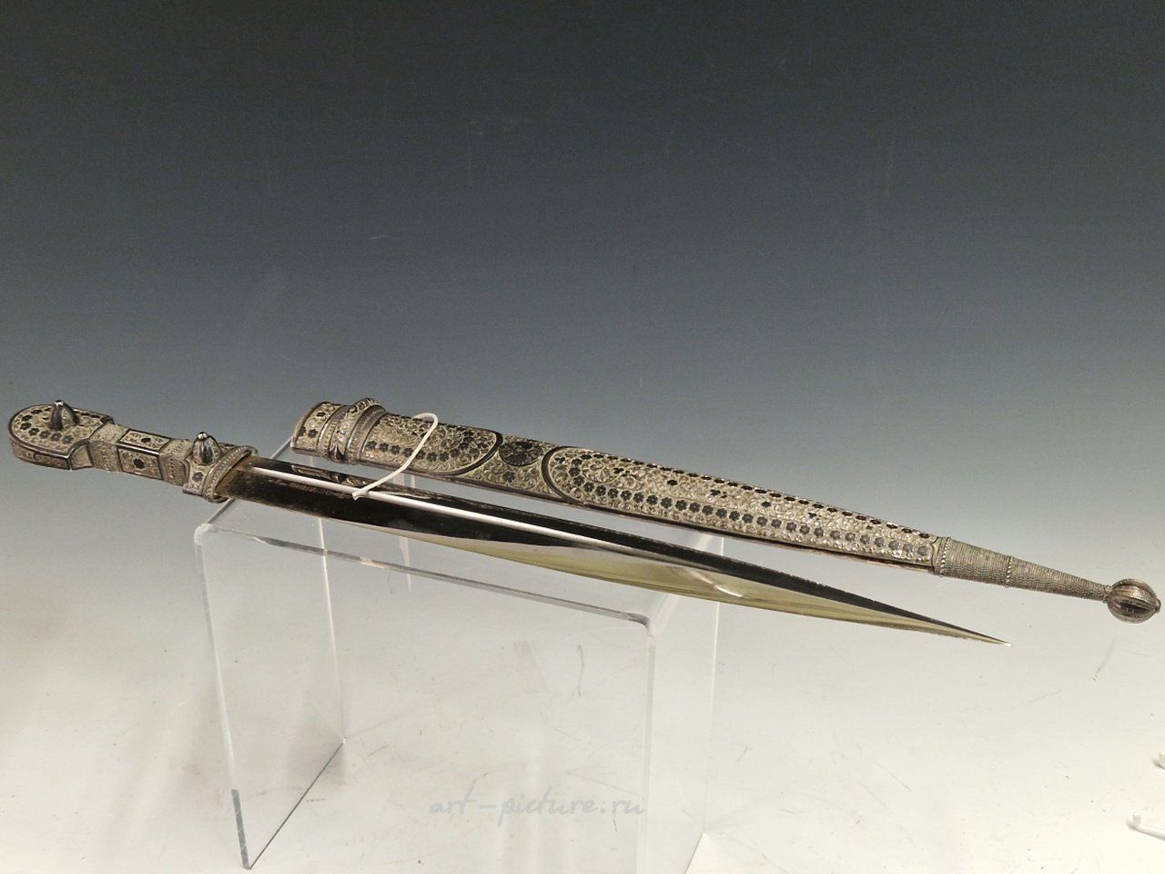 Russian silver , A 19th century Russian KINJAL DAGGER with niello decoration ...