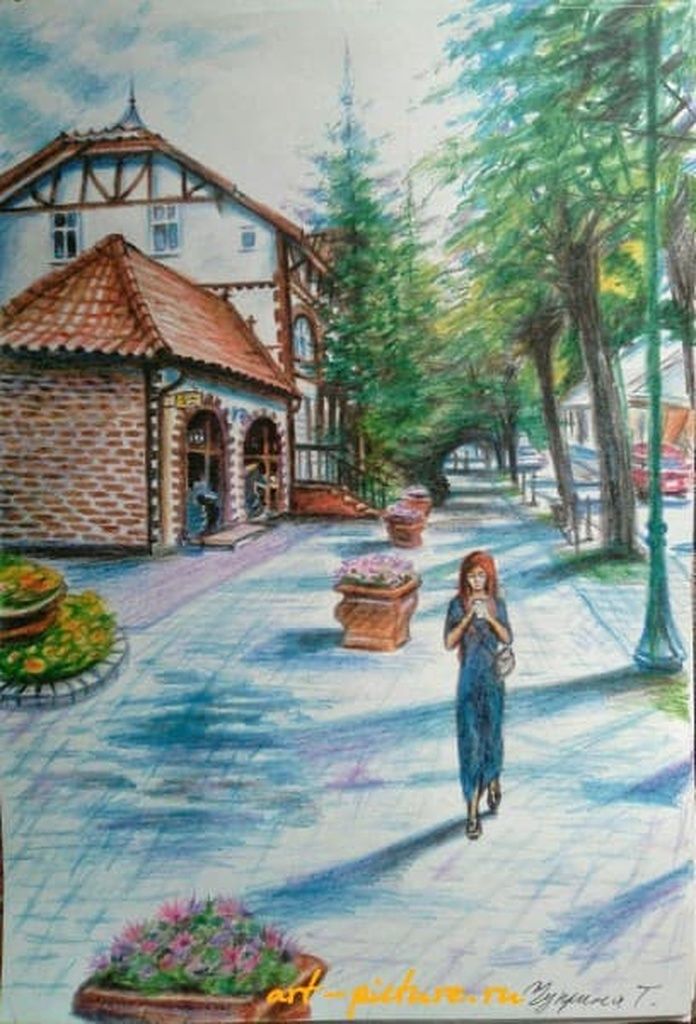 Купить картину ""Прогулка" акварельные карандаши ", Художник Чуприна ...