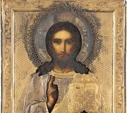 Икона с Христом Пантократором с позолоченным окладом