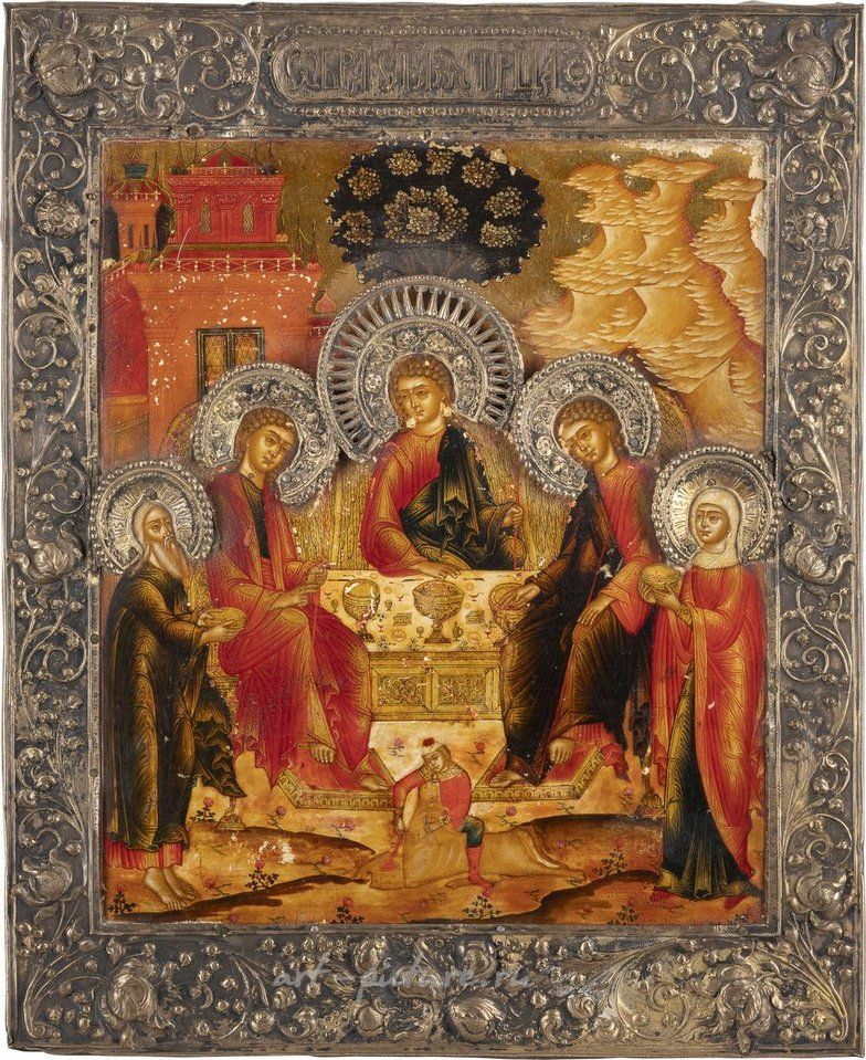 Russian silver , FINE ICON WITH THE OLD TESTAMENT TRINITY