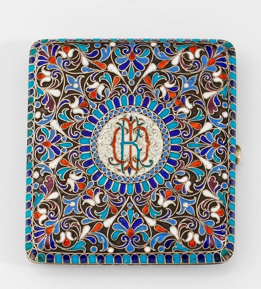 Russian silver , Cloisonne cigarette case