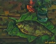 "Life with fish on the leaves" oil, canvas