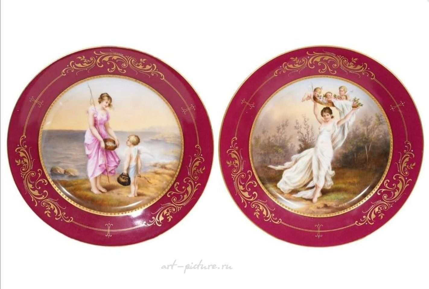 Royal Vienna Porcelain , Pair of 19th C. Royal Vienna Mythological Cabinet Plates