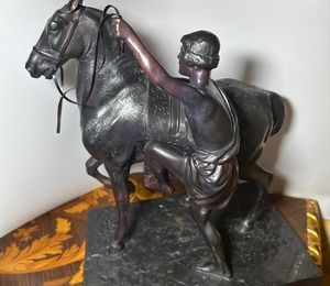 Antique XIX century sculpture "Coming Horseman (Anichkov Bridge)" The author of the model Klodt Petr Karlovich 1846.Bronze.