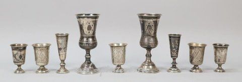 Russian silver, Pair of Sterling Kiddush Cups