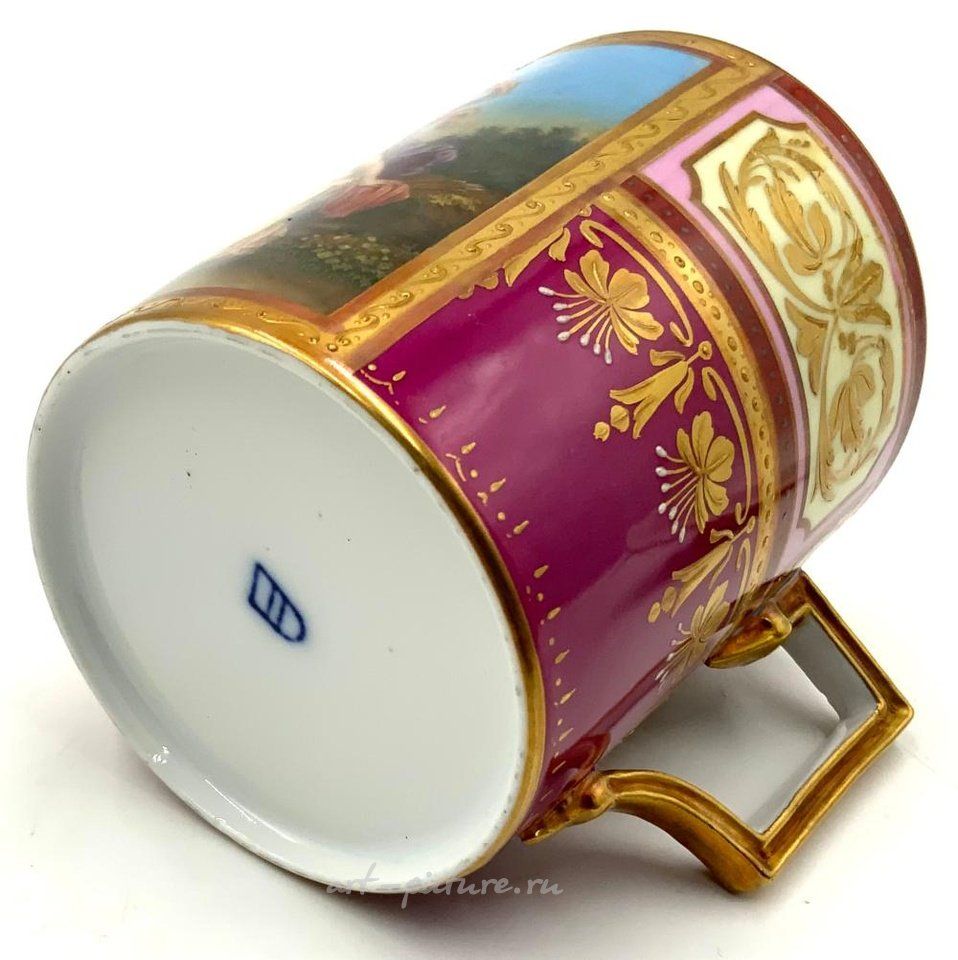 Royal Vienna , Фарфоровая чашка и миска Steuben в стиле деко. Отличное состояние