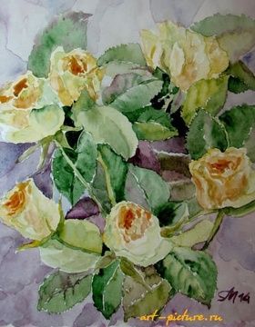 Seven roses paper, watercolor