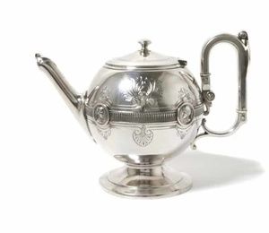 Silver kettle.USA, Gorham Medalion Design
