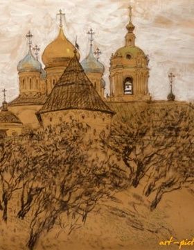 Novo-Spassky Monastery.Moscow.Paper, coal, pastel.