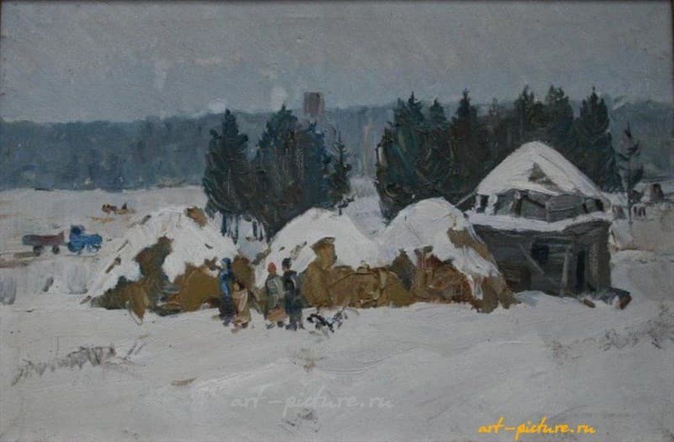 Стоги зимой. Холст, масло. 40 х 60 см