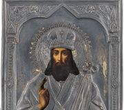 Икона святого Тихона Садонского с серебряной окладом