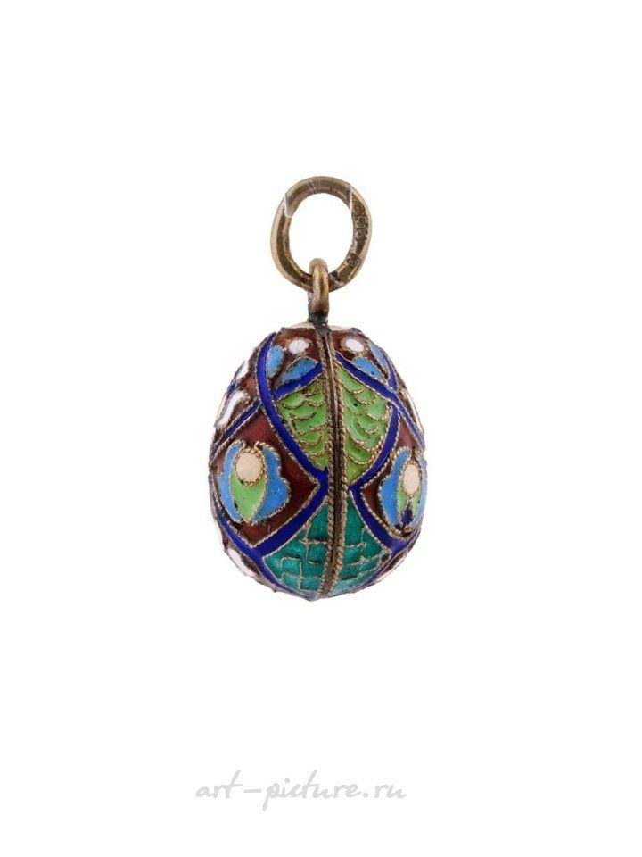 Russian silver , RUSSIAN GILT SILVER CLOISONNE ENAMEL EGG PENDANT
