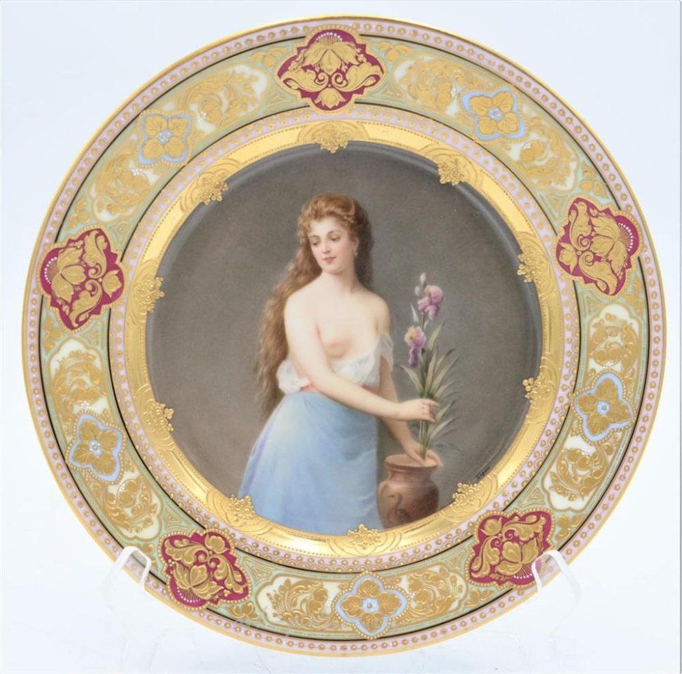 Royal Vienna Porcelain , Wagner Royal Vienna Portrait Plate, young veiled woman, with...