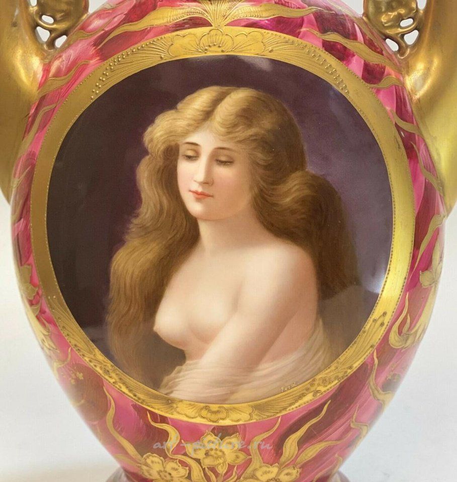 Royal Vienna Porcelain , Royal Vienna Art Nouveau Twin Handled Urn, Nude Beauty