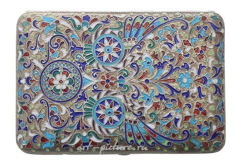 Русское серебро, Русская серебряная золоченая и клоизоне сигаретница, с плотным ...