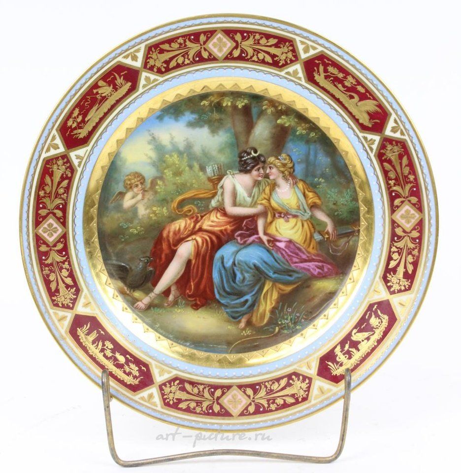 Royal Vienna Porcelain , 19th c. Royal Vienna Austrian Porcelain Cabinet Plate