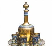 Luxurious Russian silver vodka set with enamel.
