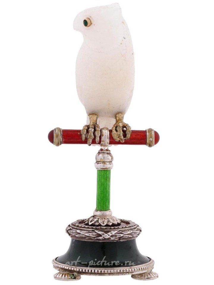 Russian silver , RUSSIAN SILVER JADE ENAMEL CRYSTAL OWL FIGURINE