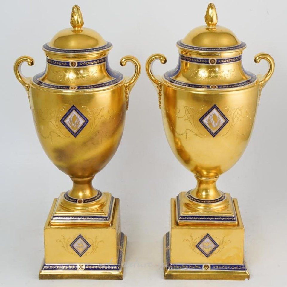 Royal Vienna Porcelain , Pair of Large 19th C. Royal Vienna Porcelain Urns