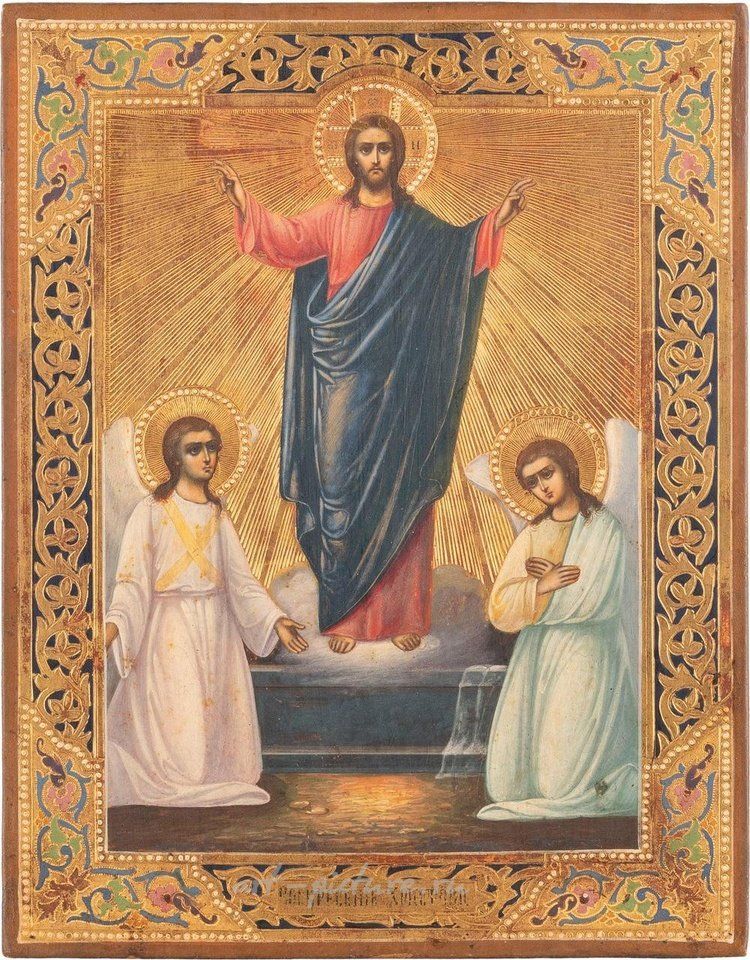 Русское серебро , Икона с изображением Воскресения Христа, подписанная, Россия