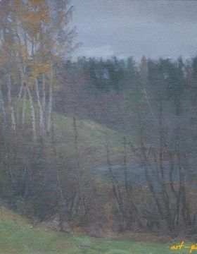 buy Landscape with Birch Trees. Cardboard, oil. 33 x 43 cm.