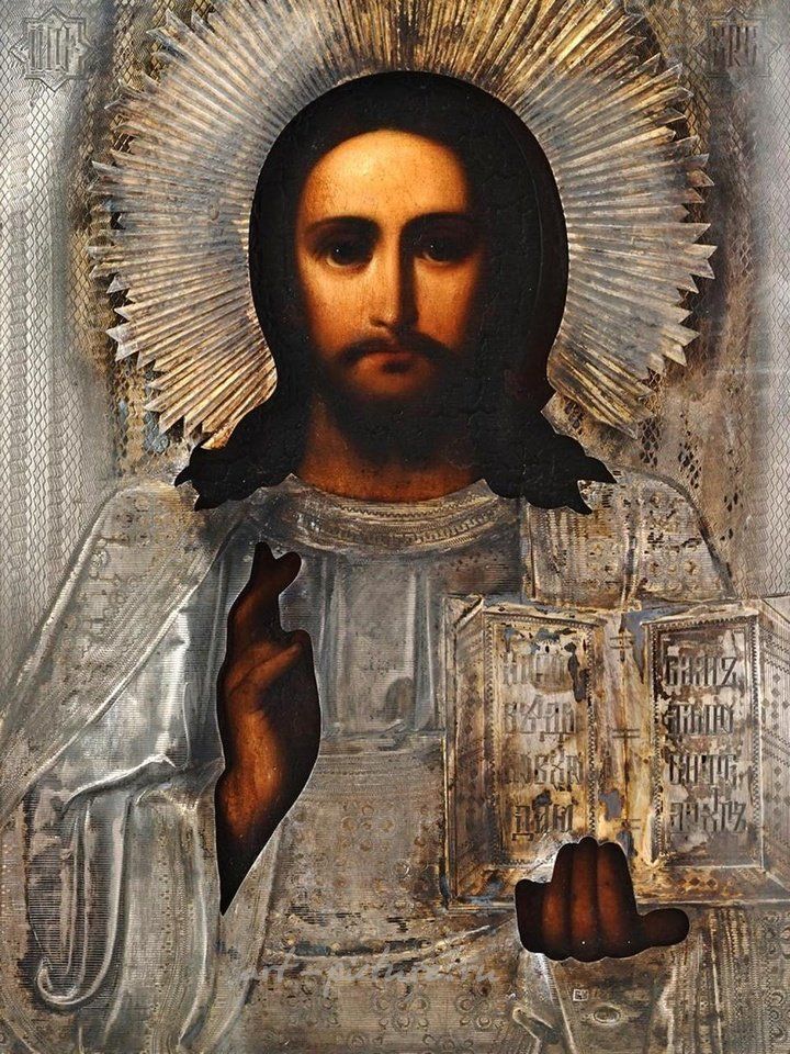 Русское серебро , Русская икона Христа в серебряной ризе и киоте