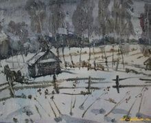 Март в деревне. Акварель. 50х70